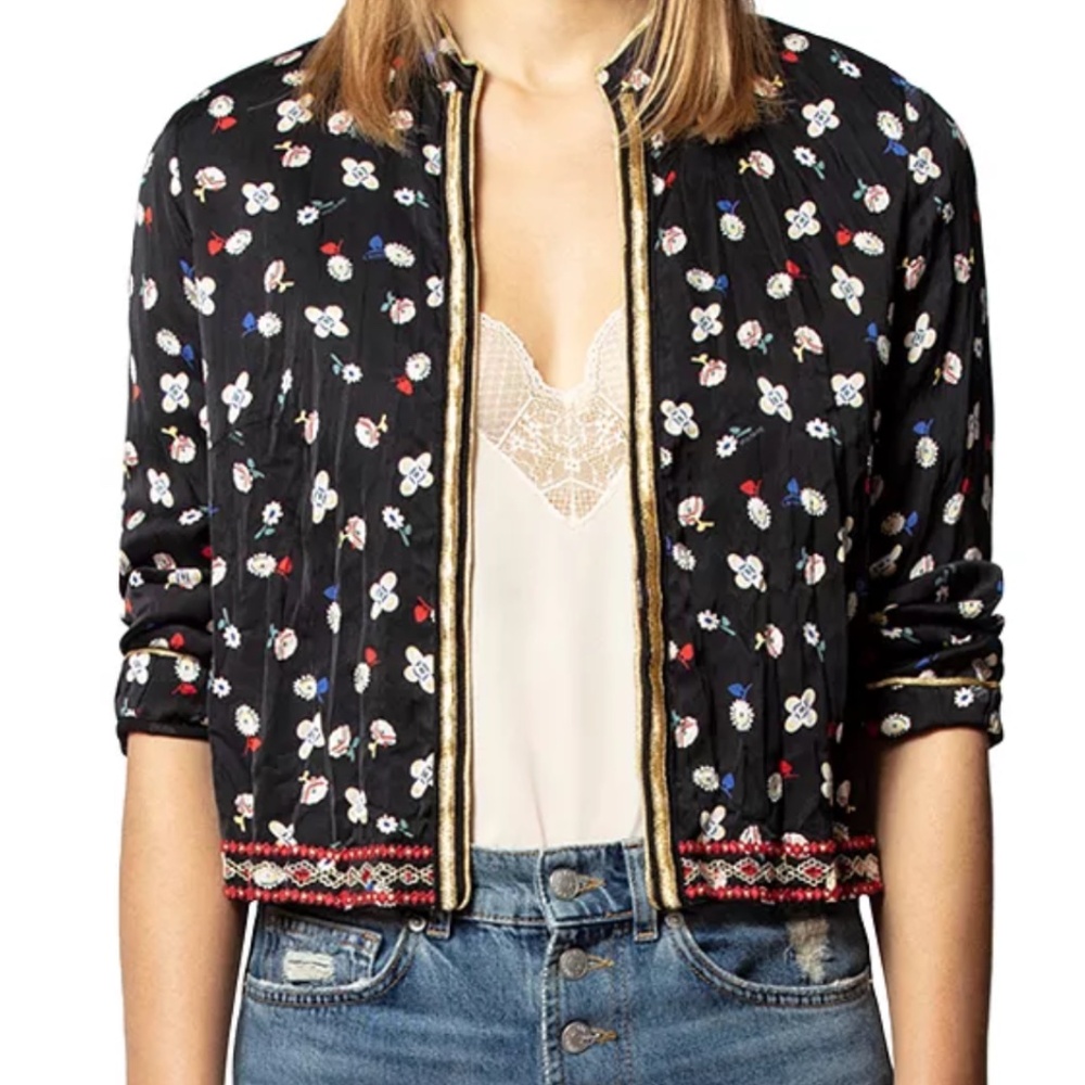 Vendrix Floral-Print Open-Front Jacket